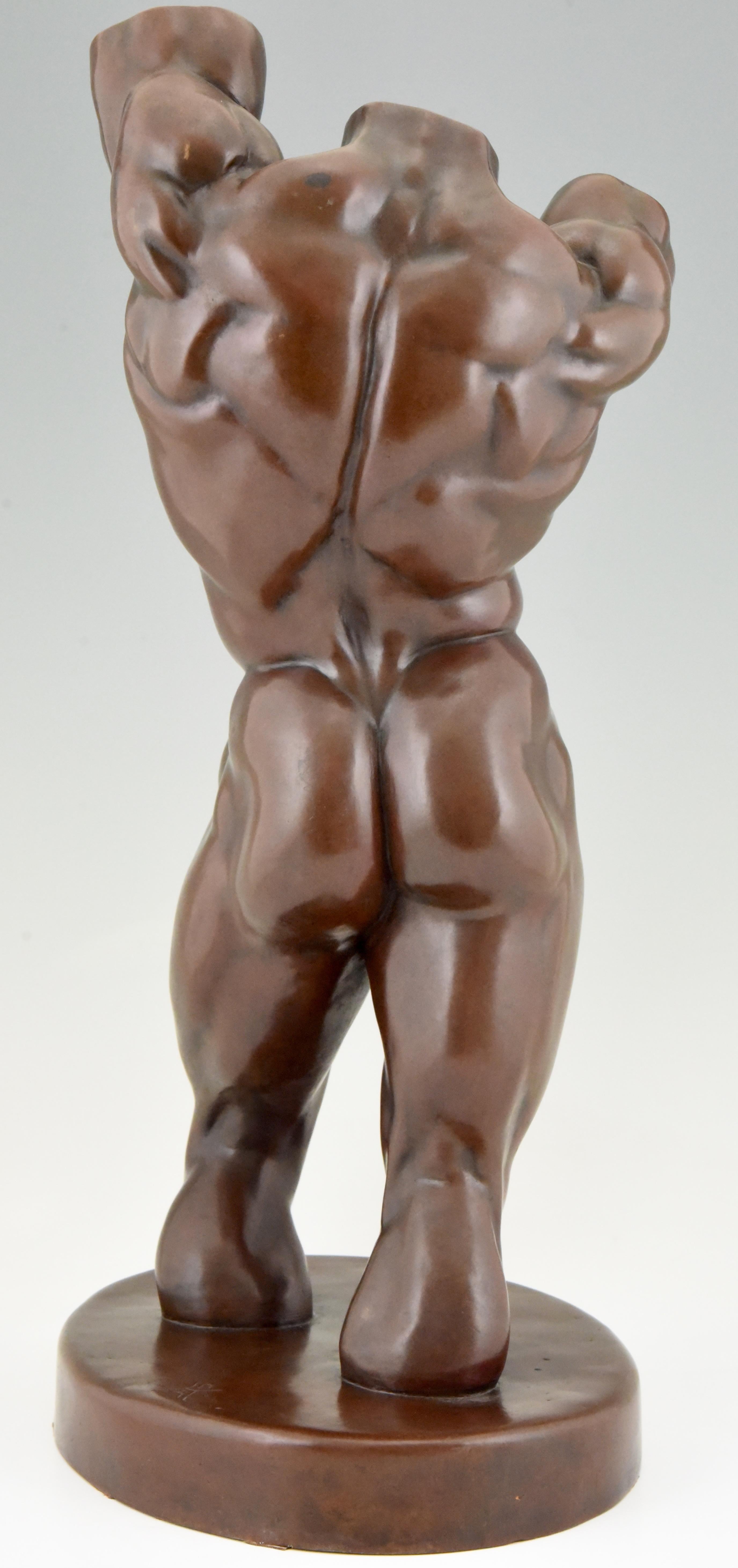 Modern Bronze Nude Sculpture Male Torso Bruce A. Kamerling 1980 H. 26 inch In Good Condition In Antwerp, BE