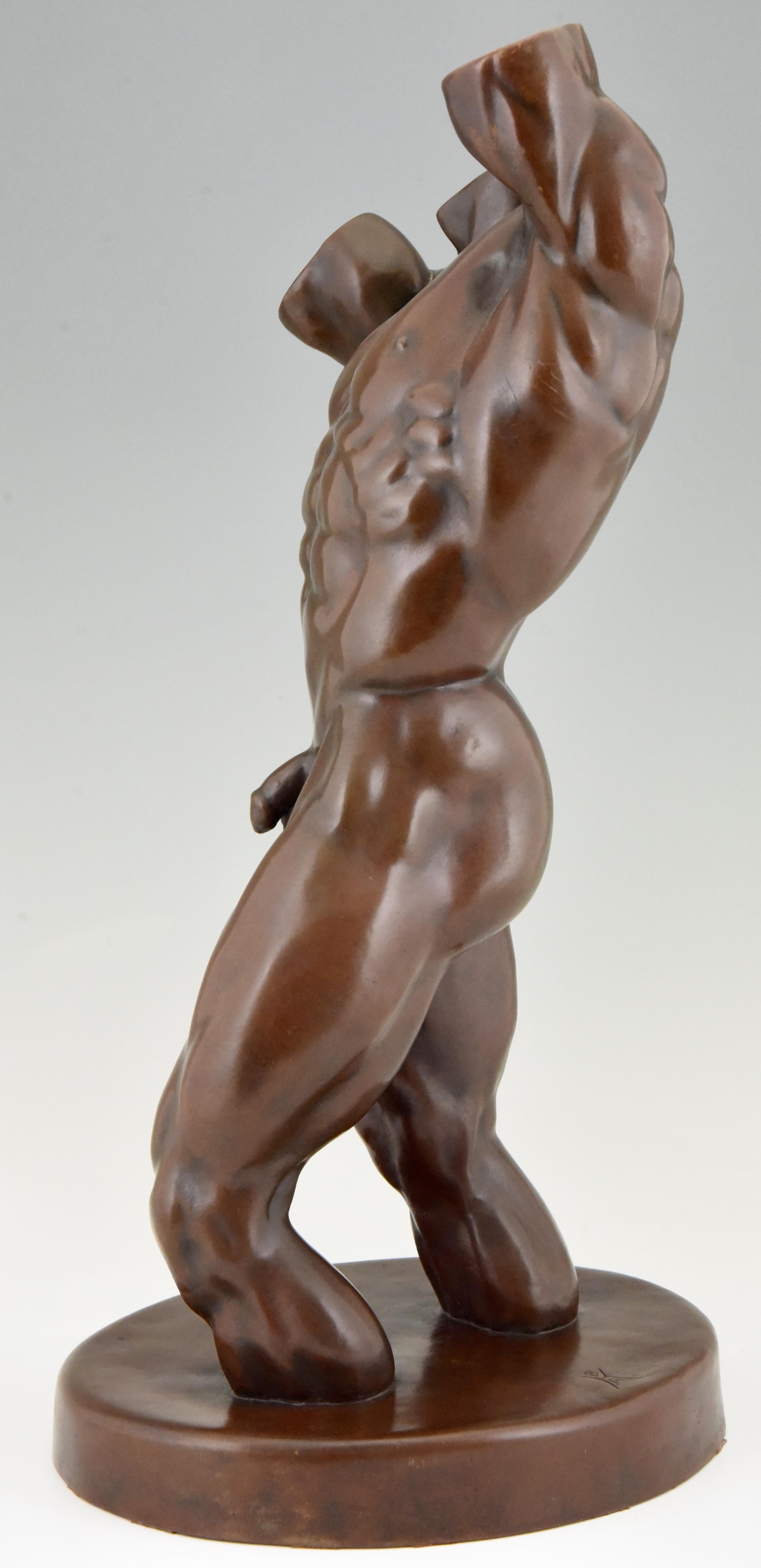 20th Century Modern Bronze Nude Sculpture Male Torso Bruce A. Kamerling 1980 H. 26 inch