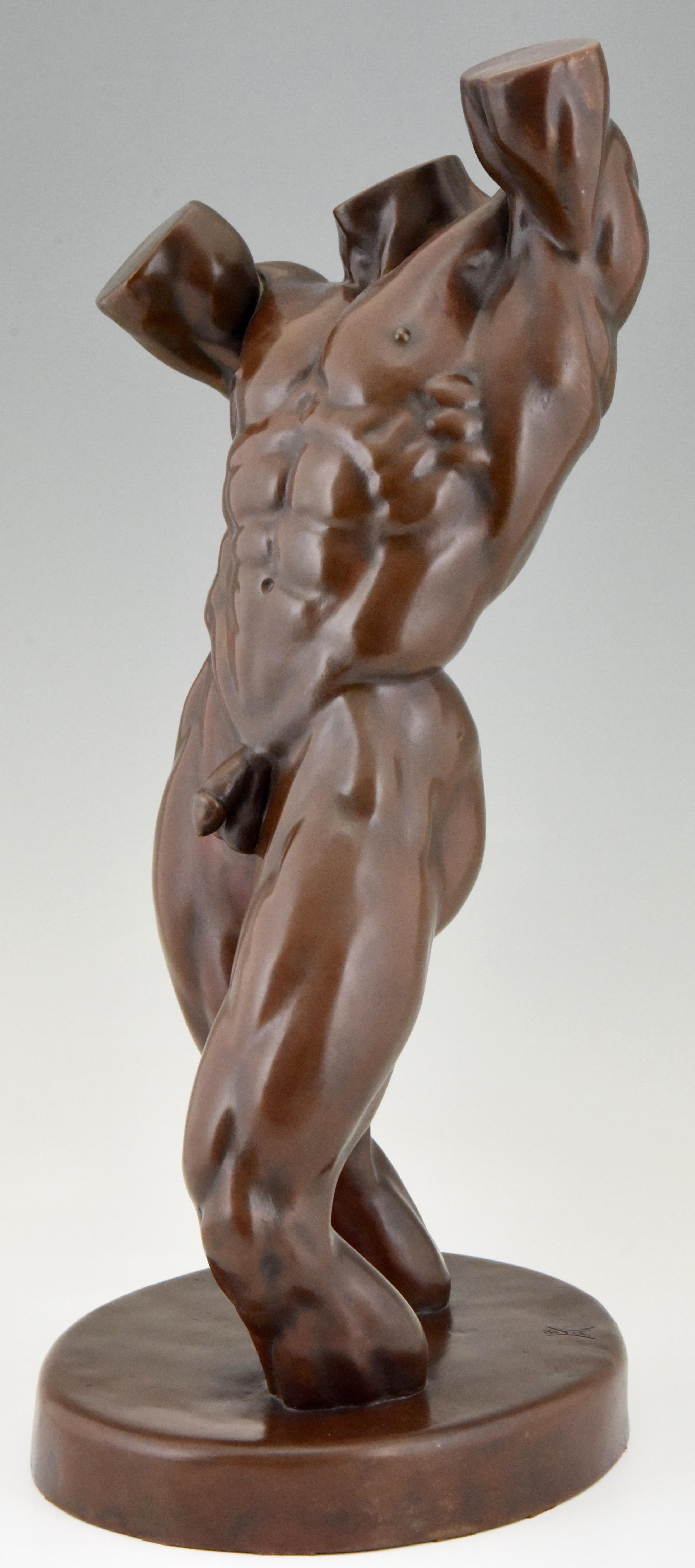 Modern Bronze Nude Sculpture Male Torso Bruce A. Kamerling 1980 H. 26 inch 1