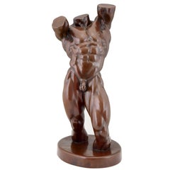 Modern Bronze Nude Sculpture Male Torso Bruce A. Kamerling 1980 H. 26 inch