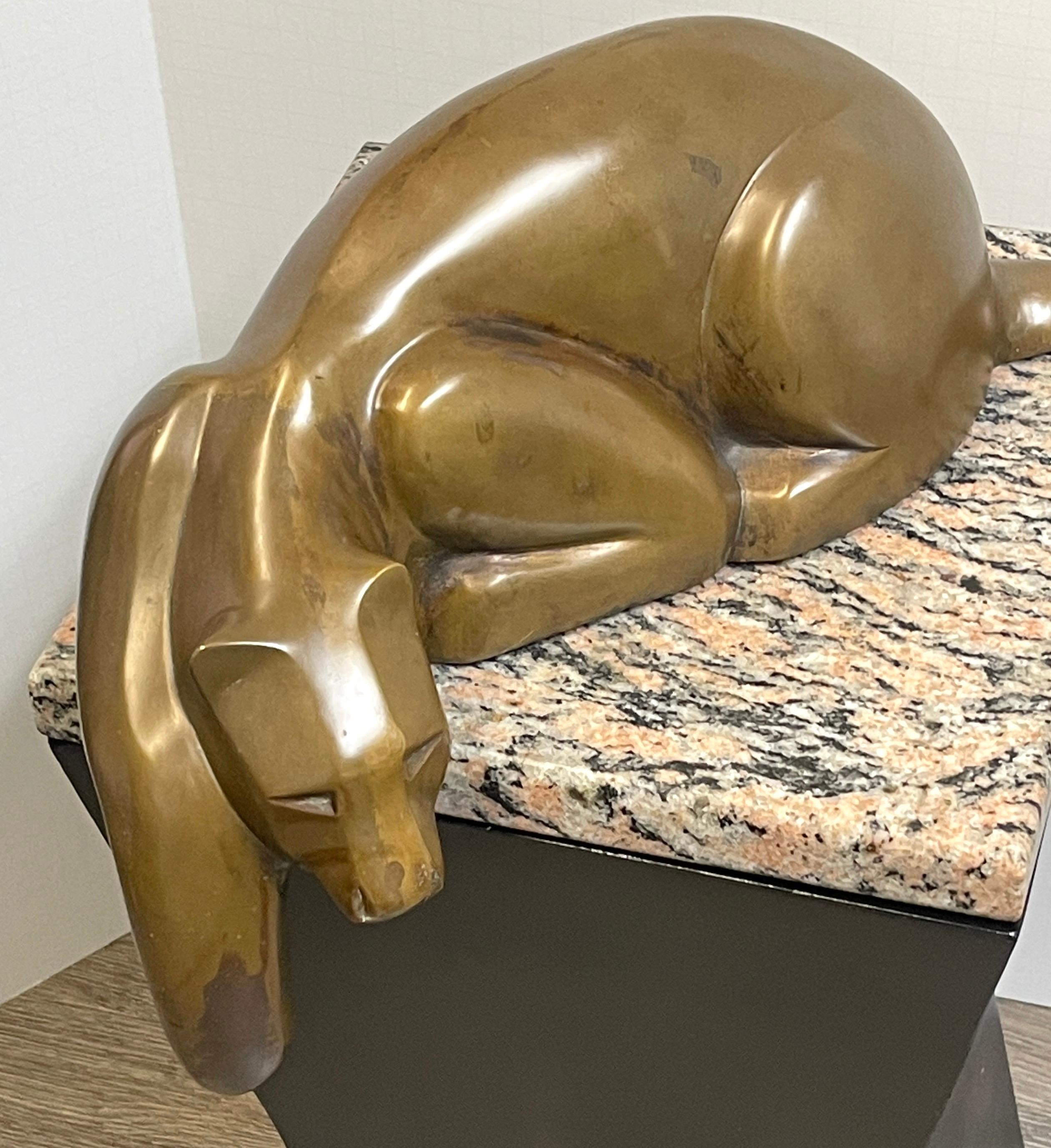 20th Century Modern Bronze of a Resting Panther, in the Style of Carlo Bugatti For Sale