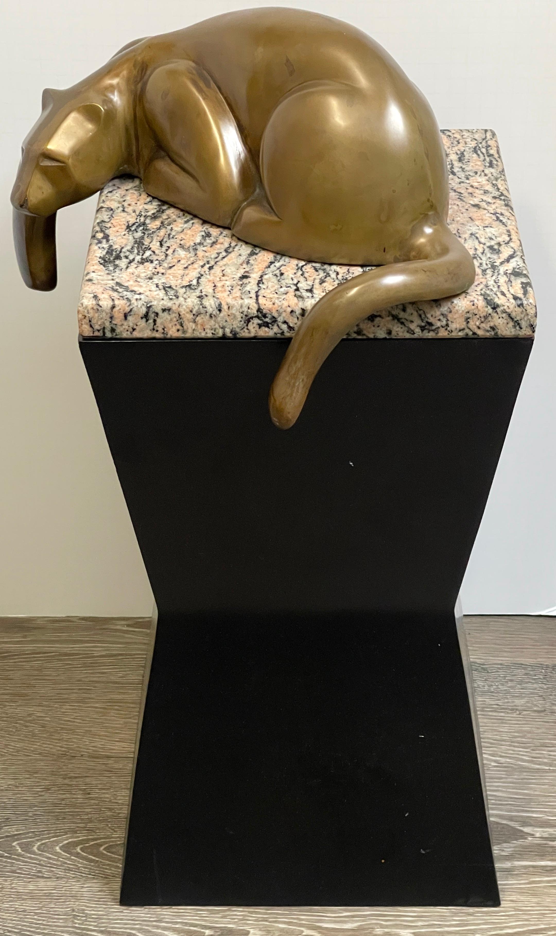 Modern Bronze of a Resting Panther, in the Style of Carlo Bugatti For Sale 2