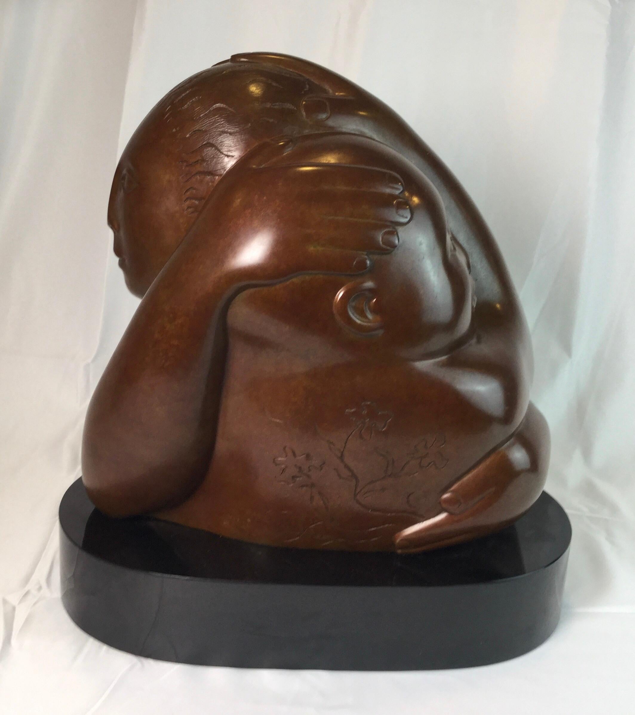 Patinated Modern Bronze of Mother and Child signed Devorah Sperber, 1993 For Sale