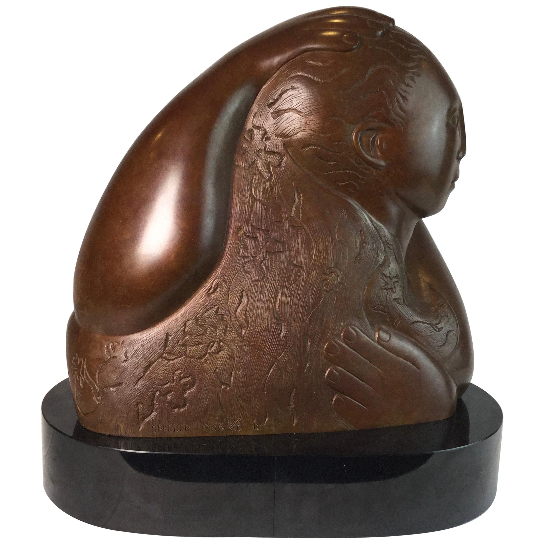 Modern Bronze of Mother and Child signed Devorah Sperber, 1993 For Sale