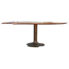 Modern Bronze Sculptural Walnut Dining Table with Bronze Leg Signed Oskar Kogoj