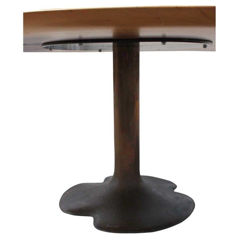 Late 20th Century Modern Bronze Sculptural Walnut Dining Table with Bronze Leg Signed Oskar Kogoj For Sale