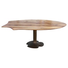 Modern Bronze Sculptural Walnut Dining Table with Bronze Leg Signed Oskar Kogoj