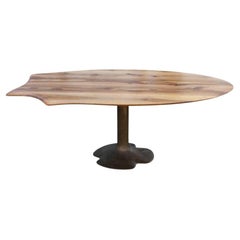 Modern Bronze Sculptural Walnut Dining Table with Bronze Leg Signed Oskar Kogoj