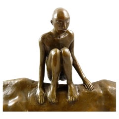 Modern Bronze Sculpture Boy Sitting on Horseback