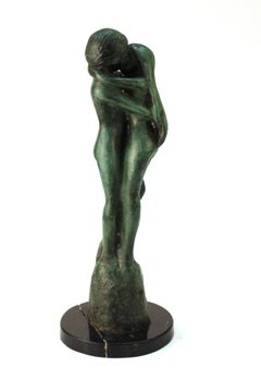 Modern Bronze Sculpture of Embracing Nude Couple