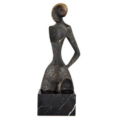 Modern Bronze Sculpture Woman Abstract Monogrammed A.C.