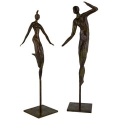 Modern Bronze Sculptures Dancing Couple Isabelle Calvetti  France  2000