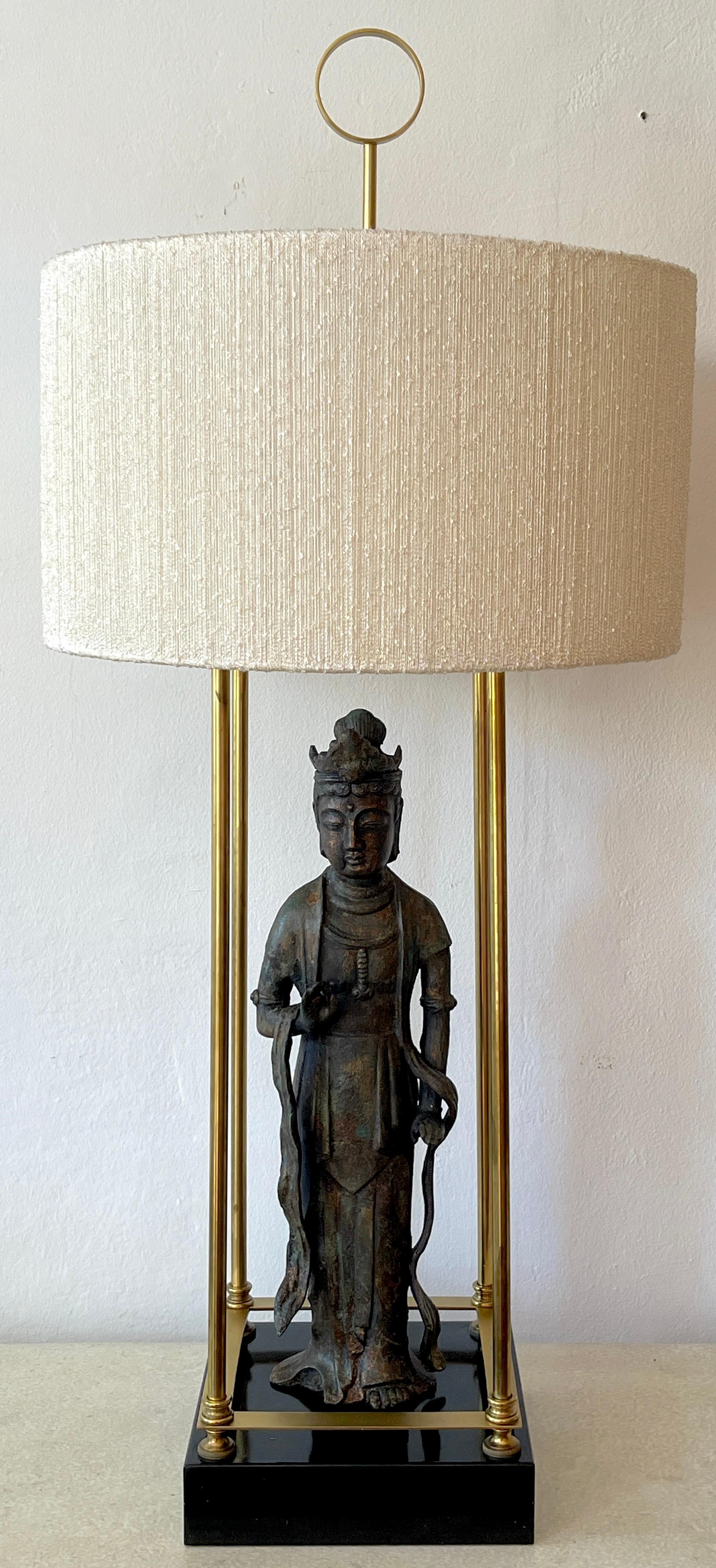 Modern Bronze Standing Figure of Guanyn Lamp, Attributed to Billy Haines In Good Condition In West Palm Beach, FL