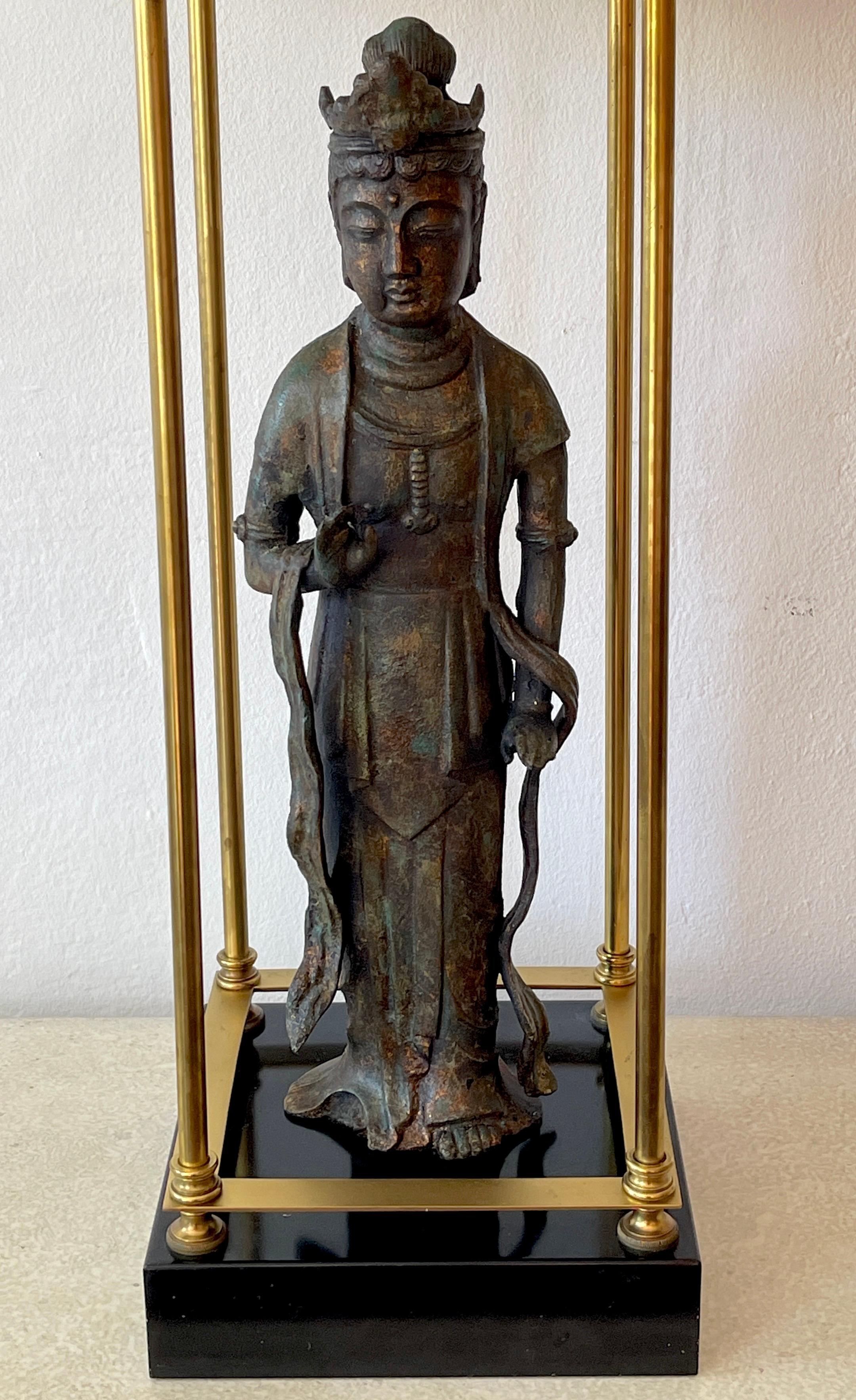 20th Century Modern Bronze Standing Figure of Guanyn Lamp, Attributed to Billy Haines