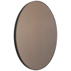 Orbis Bronze Tinted Round Contemporary Mirror with Bronze Patina Frame, Small