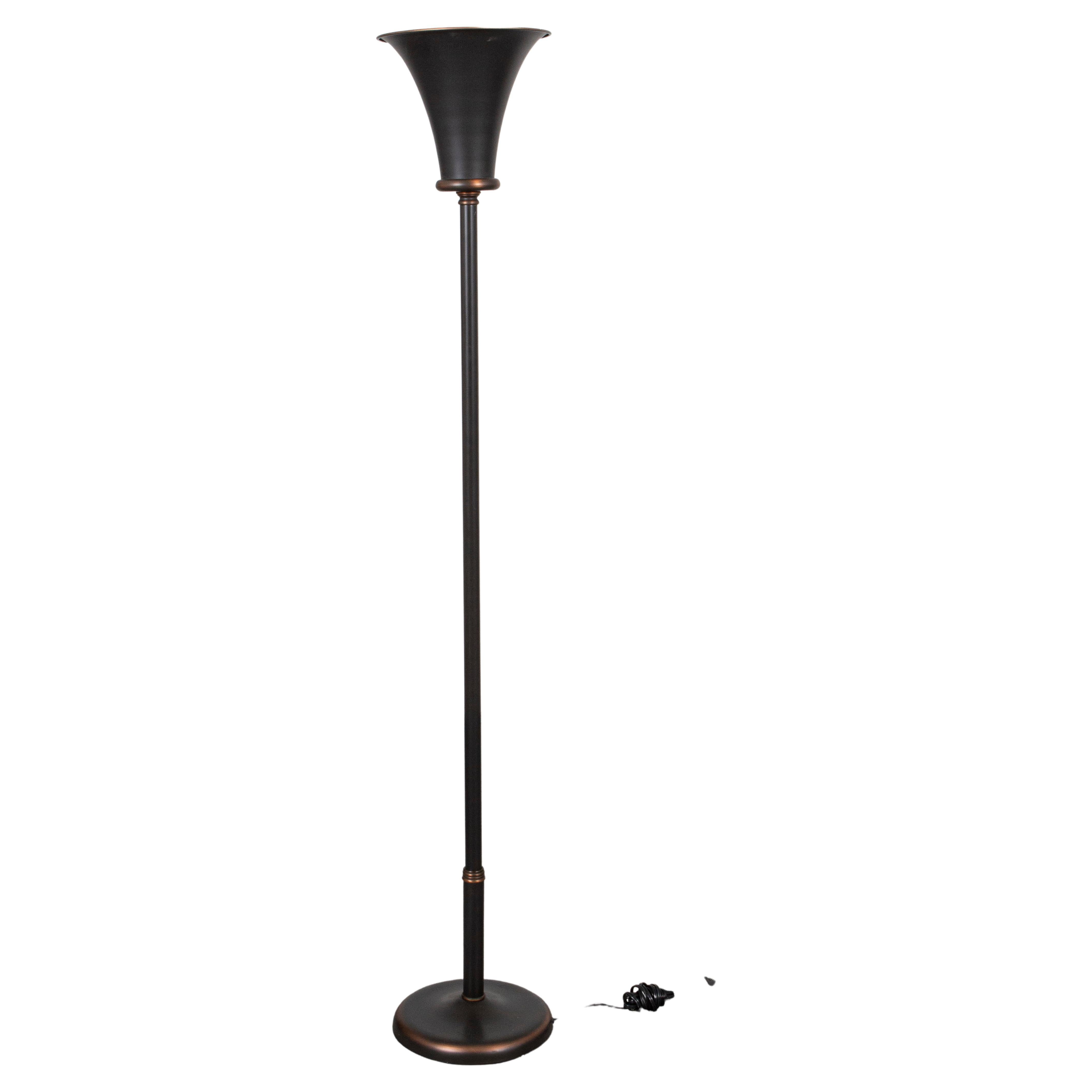 Modern Bronze-Tone Metal Torchiere Floor Lamp