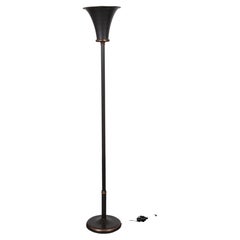 Modern Bronze-Tone Metal Torchiere Floor Lamp
