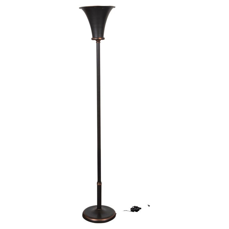 Modern Bronze Tone Metal Torchiere, Modern Bronze Floor Lamp
