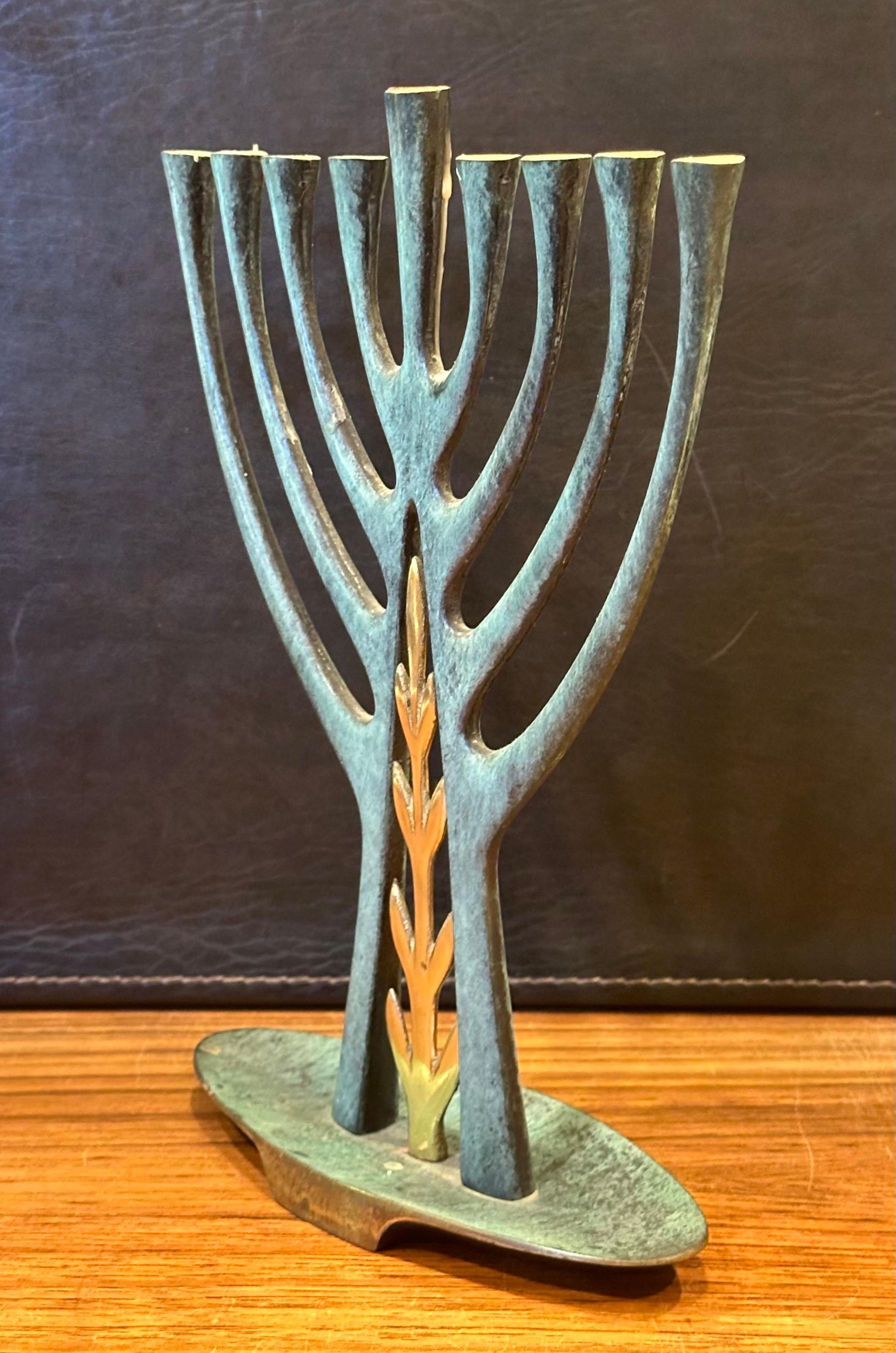 20th Century Modern Bronze Verdigris Menorah For Sale