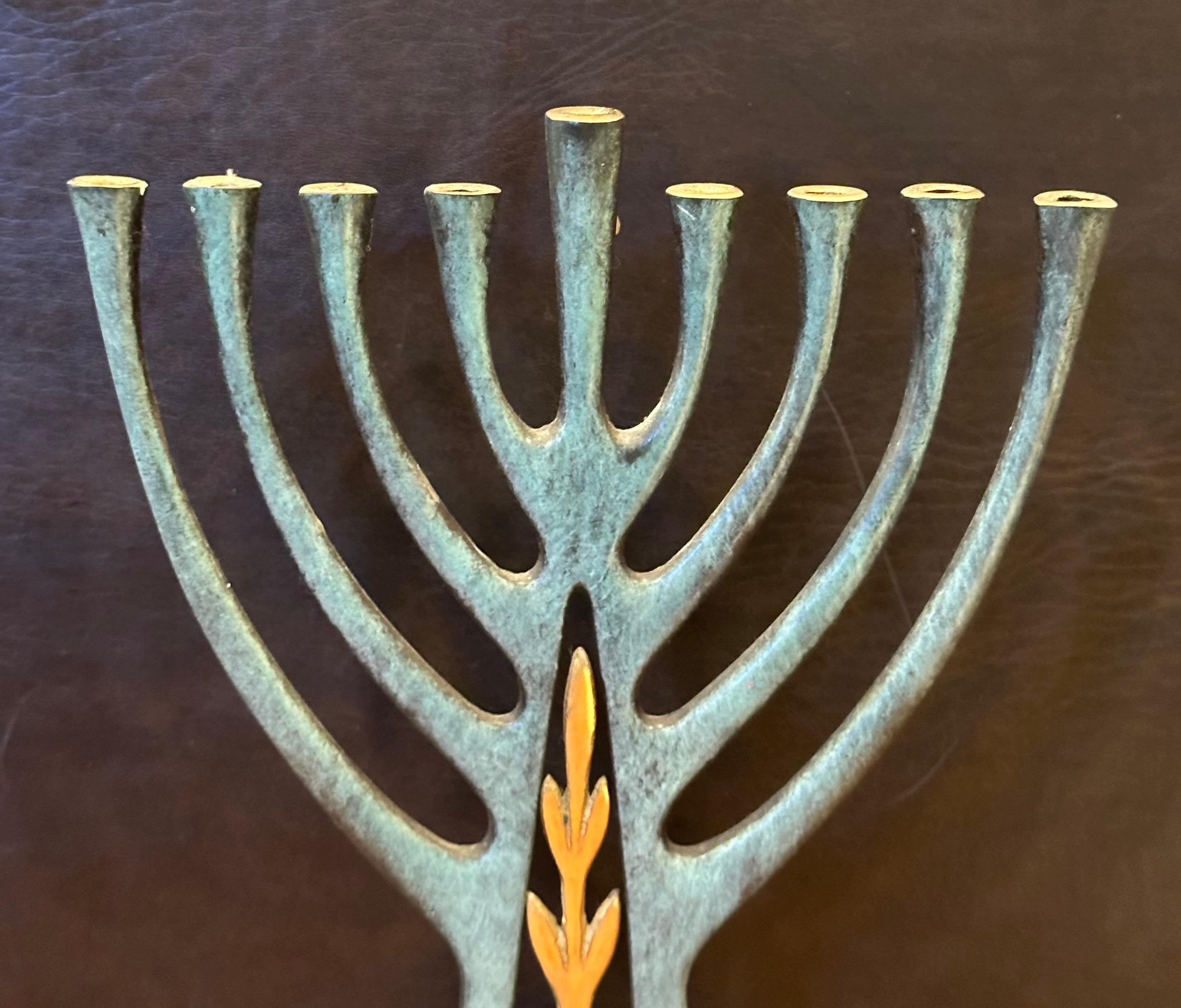 Modern Bronze Verdigris Menorah For Sale 3