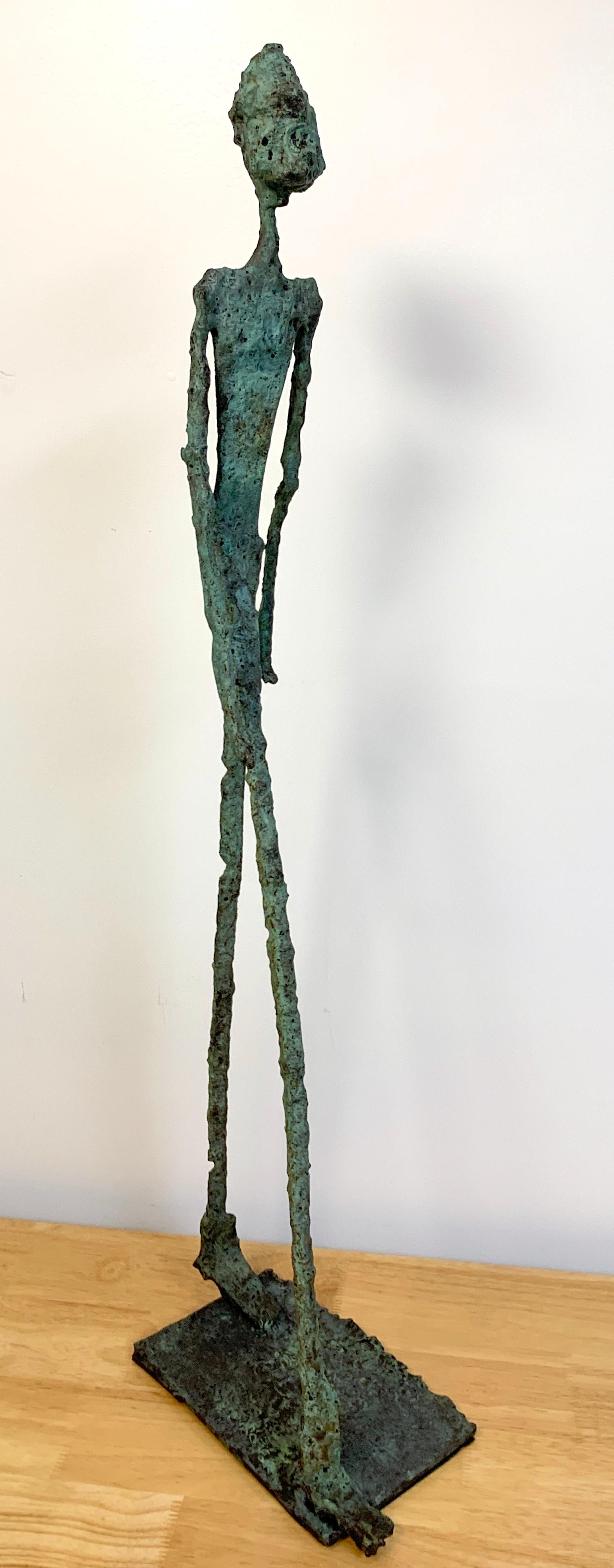 Modern Bronze 'Walking Man' Sculpture, Of large scale, influences of Diego and Alberto Giacometti evident. fine casting with subtle details. Fresh from a Palm Beach Estate.
      