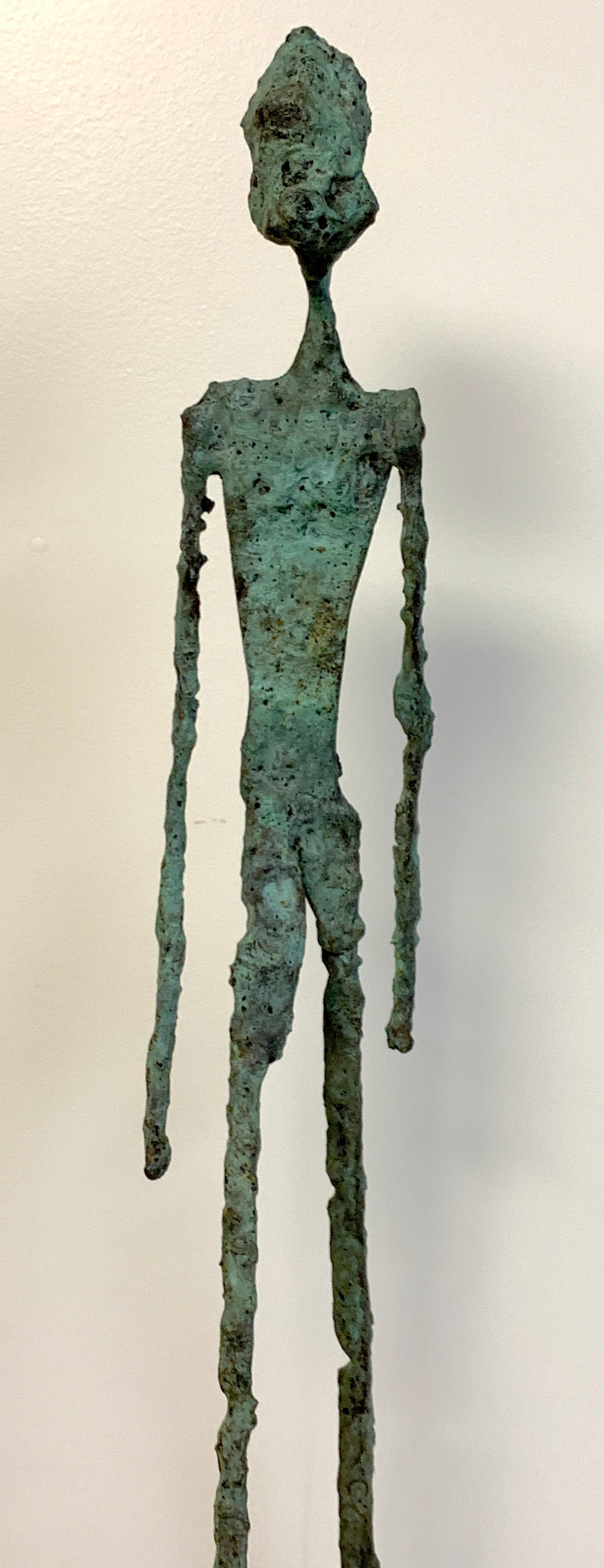 Patinated Modern Bronze 'Walking Man' Sculpture