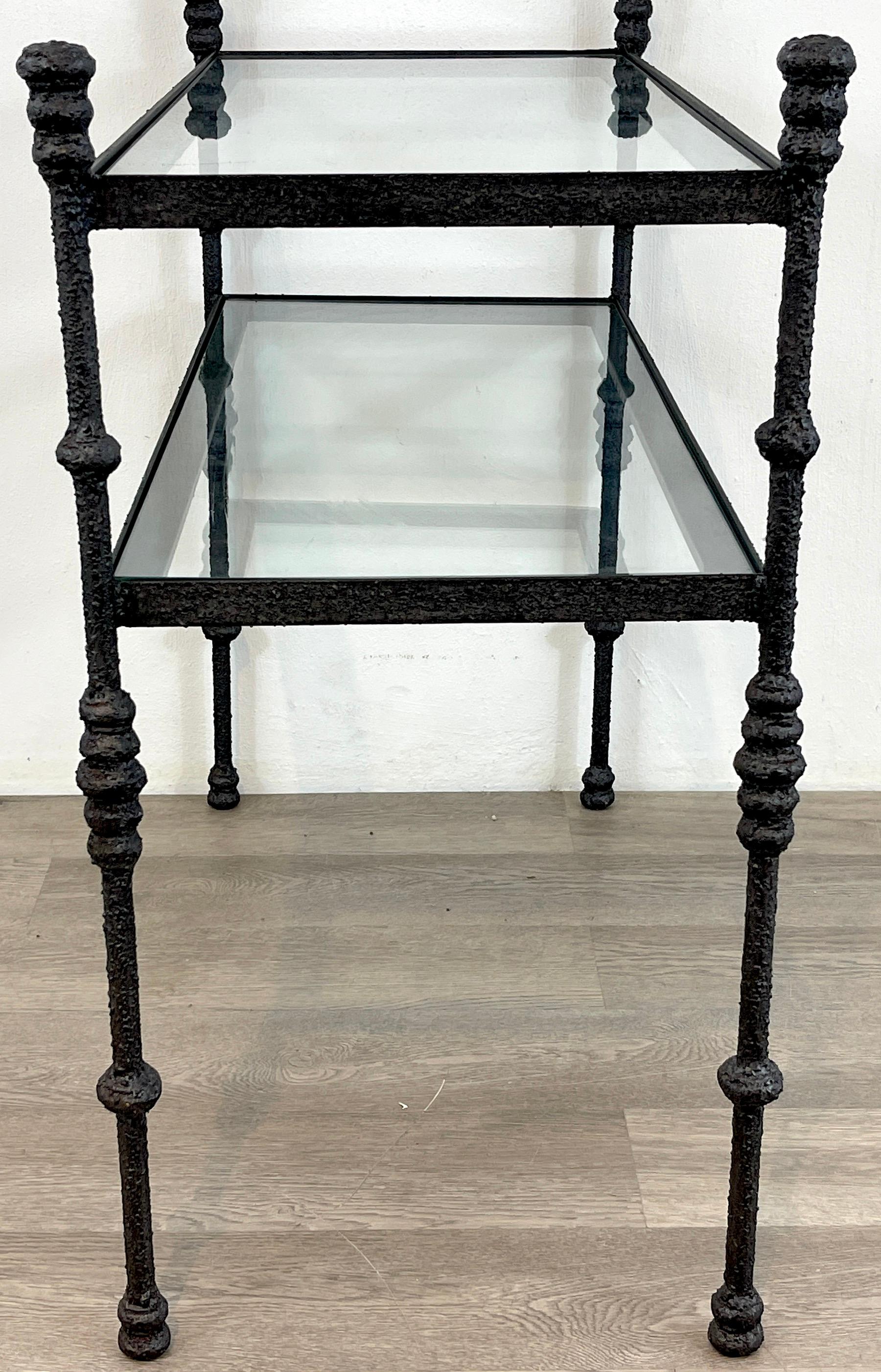 Glass Modern Bronzed Iron Two-Tier Console in the Style of Giacometti For Sale