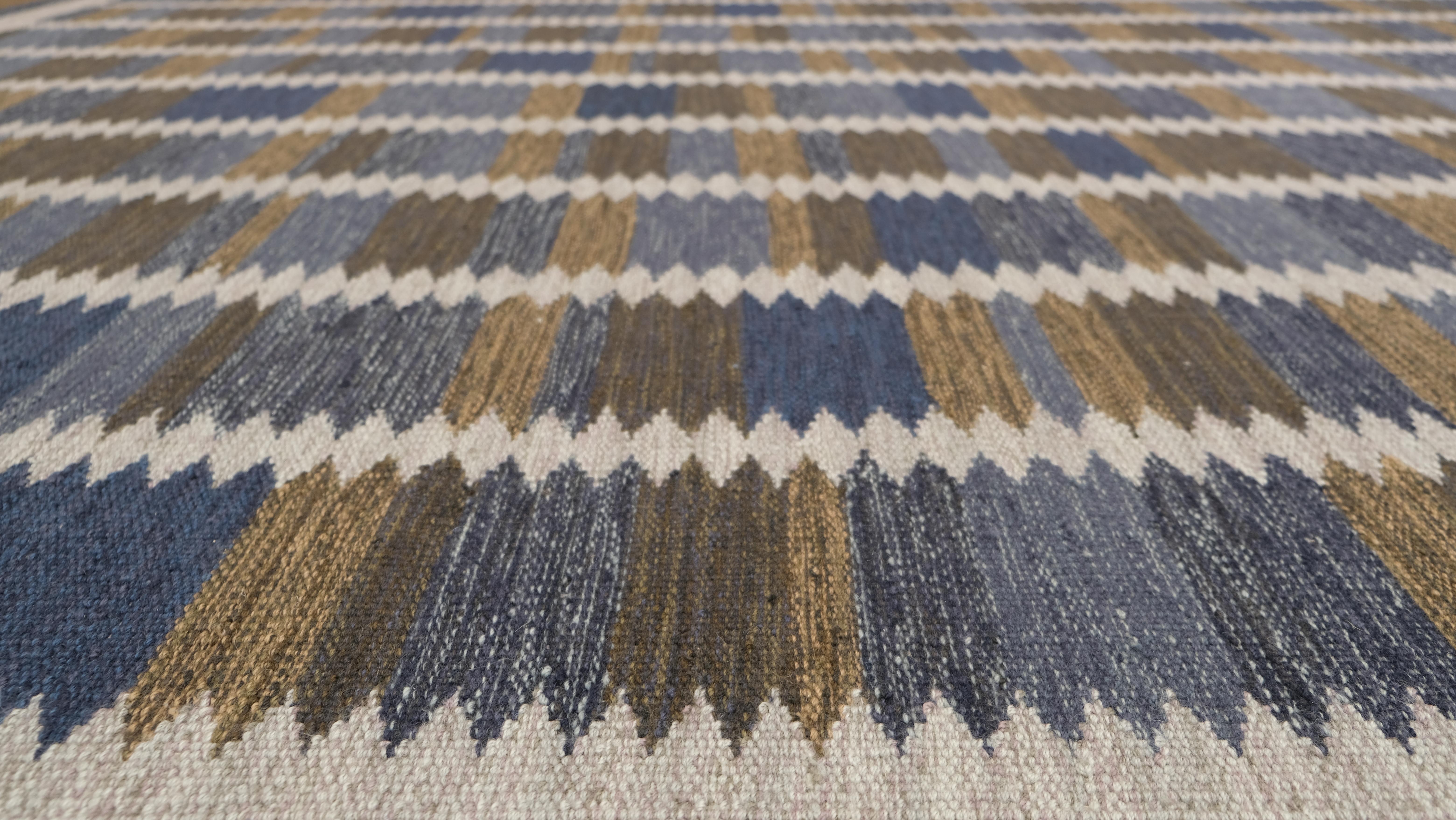 Tappeto a tessitura piatta Modern Brow Blue Block Geometric 9'x11'8'' In condizioni Nuovo in vendita a Torrance, CA