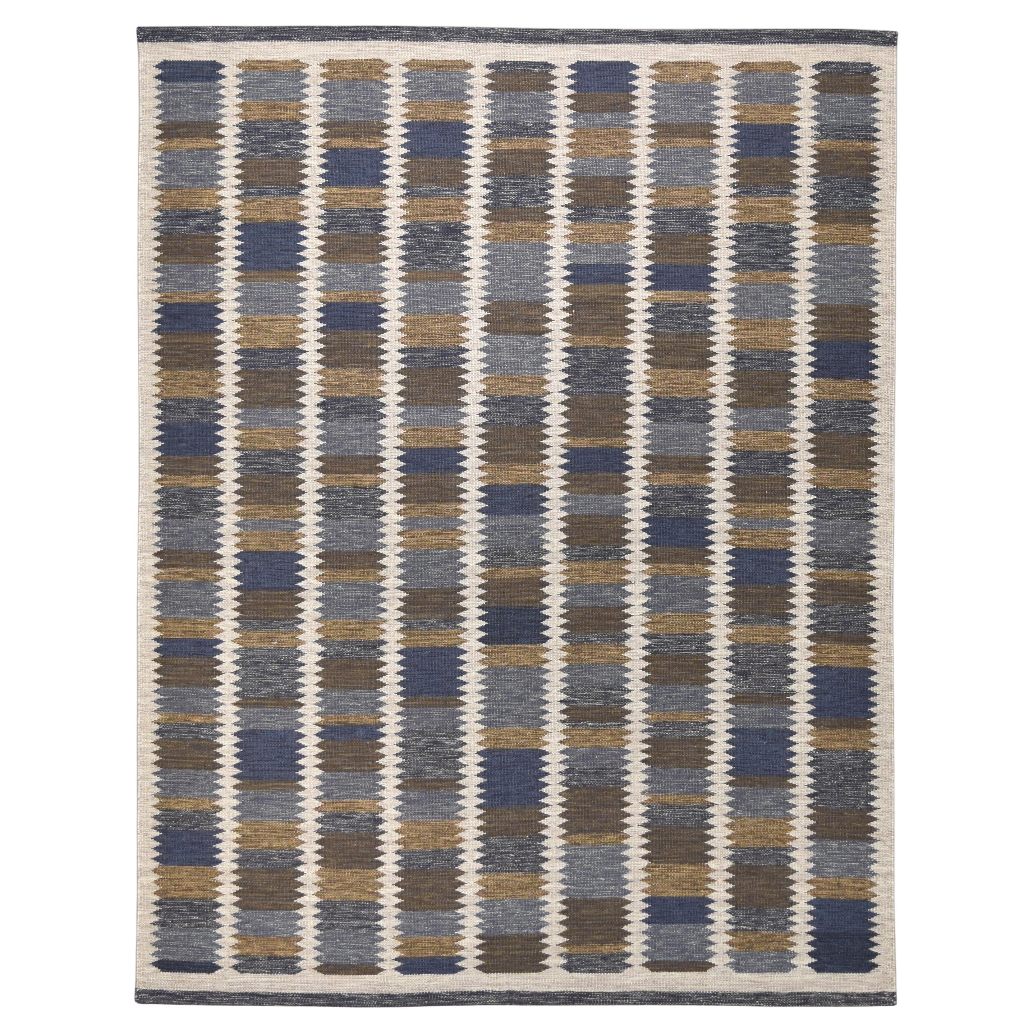 Alfombra de tejido plano geométrico Modern Brow Blue Block 9'x11'8''