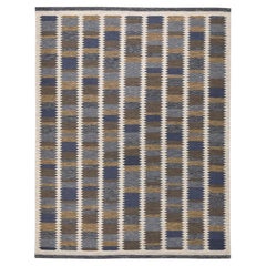 Alfombra de tejido plano geométrico Modern Brow Blue Block 9'x11'8''