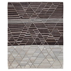 Modern Brown and Beige Lattice Overlay Kilim Rug 8'5''x10'