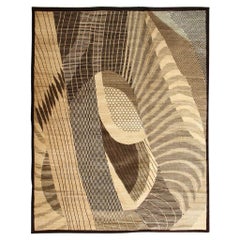 The Moderns Tapis persan en laine nouée à la main, marron et crème, 12' x 15'.