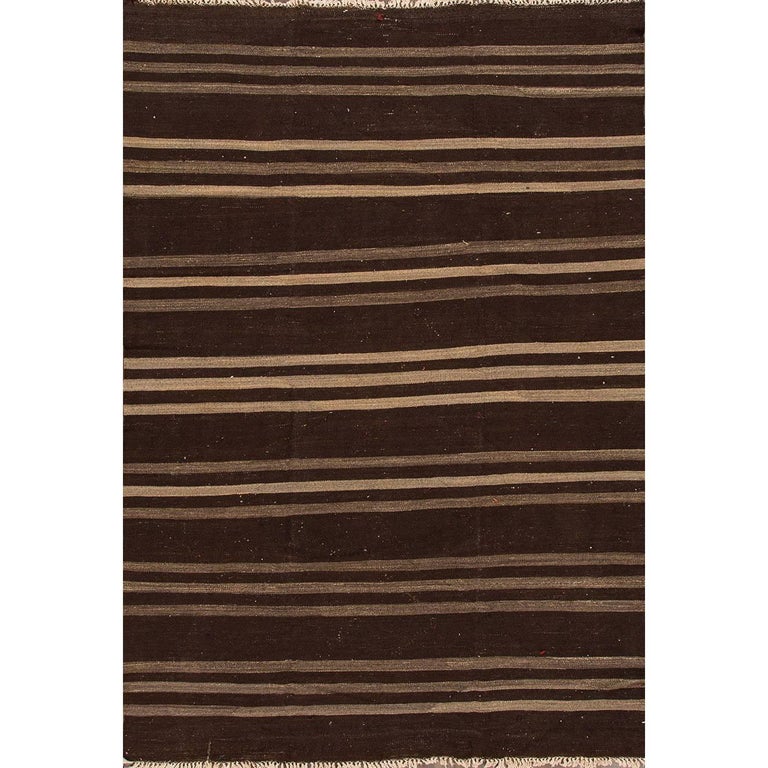 Modern Brown and Tan Striped Turkish Kilim Rug For Sale at 1stDibs