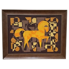 Moderner brauner und gelber Wandteppich mit einem Pferd von Patrice Allard