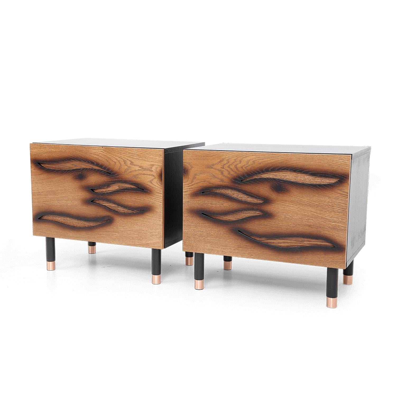 Wood Modern Brown, Black Side Coffee Table or Bedroom Nightstand