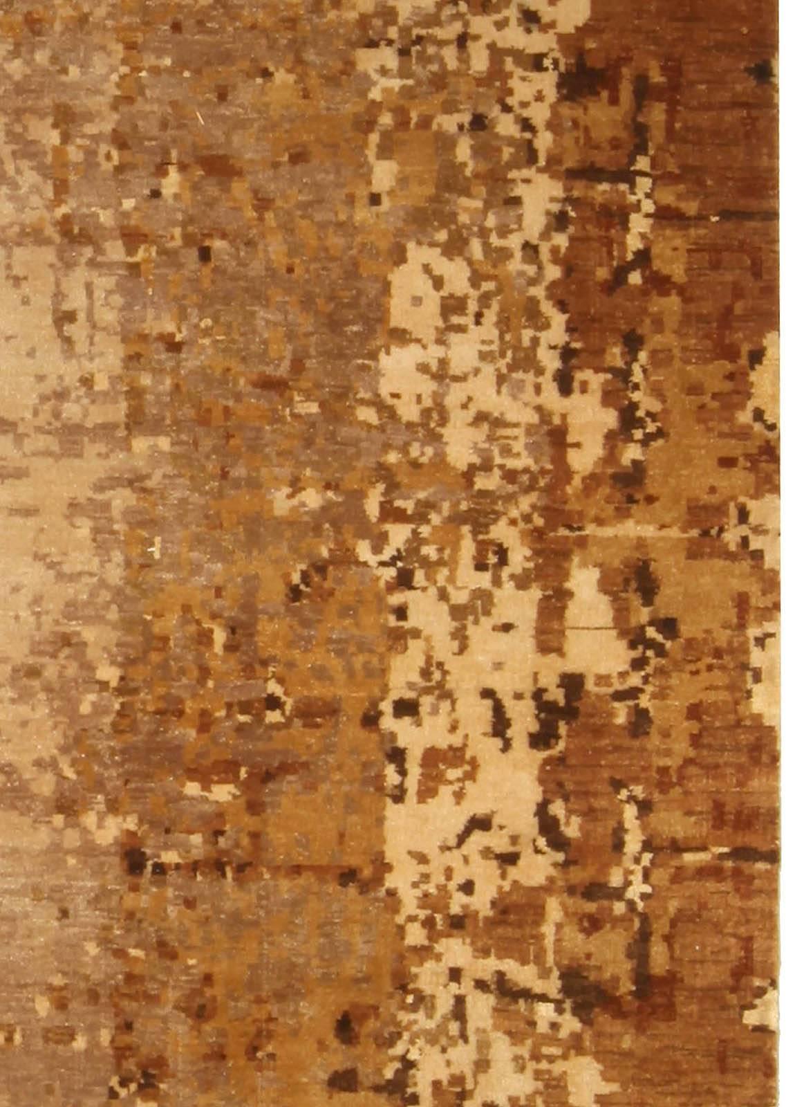 Moderner Braun Beige Gold Elemente Handgefertigter Wollteppich von Doris Leslie Blau (Handgeknüpft) im Angebot