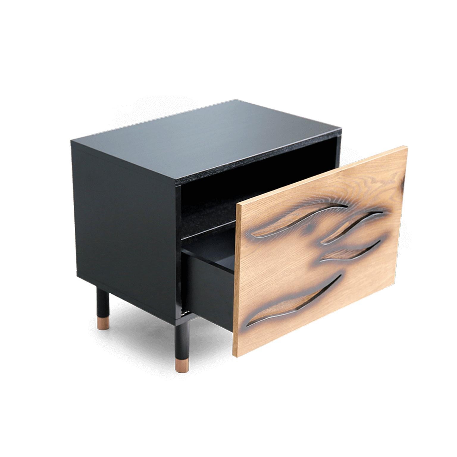 European Modern Brown, Black Side Coffee Table or Bedroom Nightstand For Sale