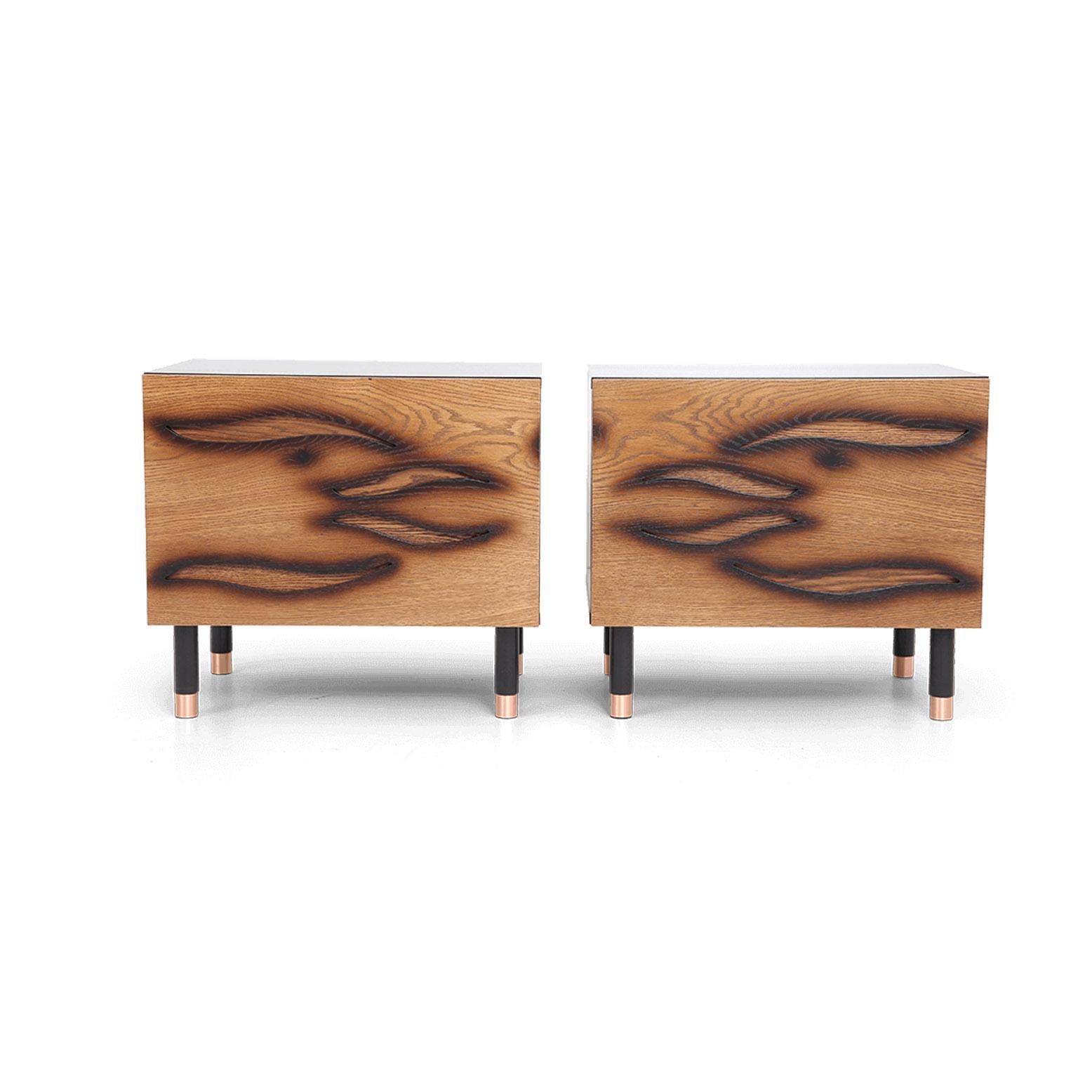 Contemporary Modern Brown, Black Side Coffee Table or Bedroom Nightstand For Sale