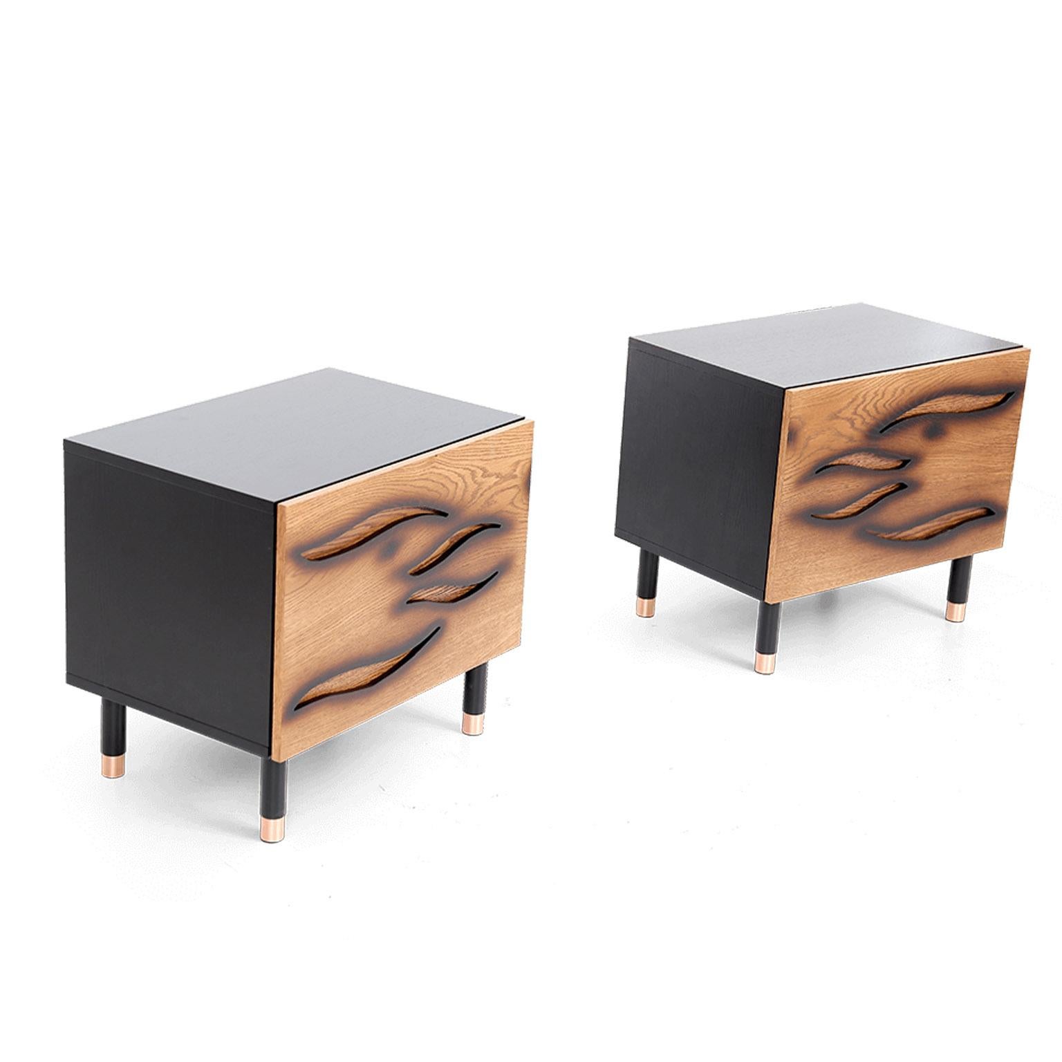 Wood Modern Brown, Black Side Coffee Table or Bedroom Nightstand For Sale