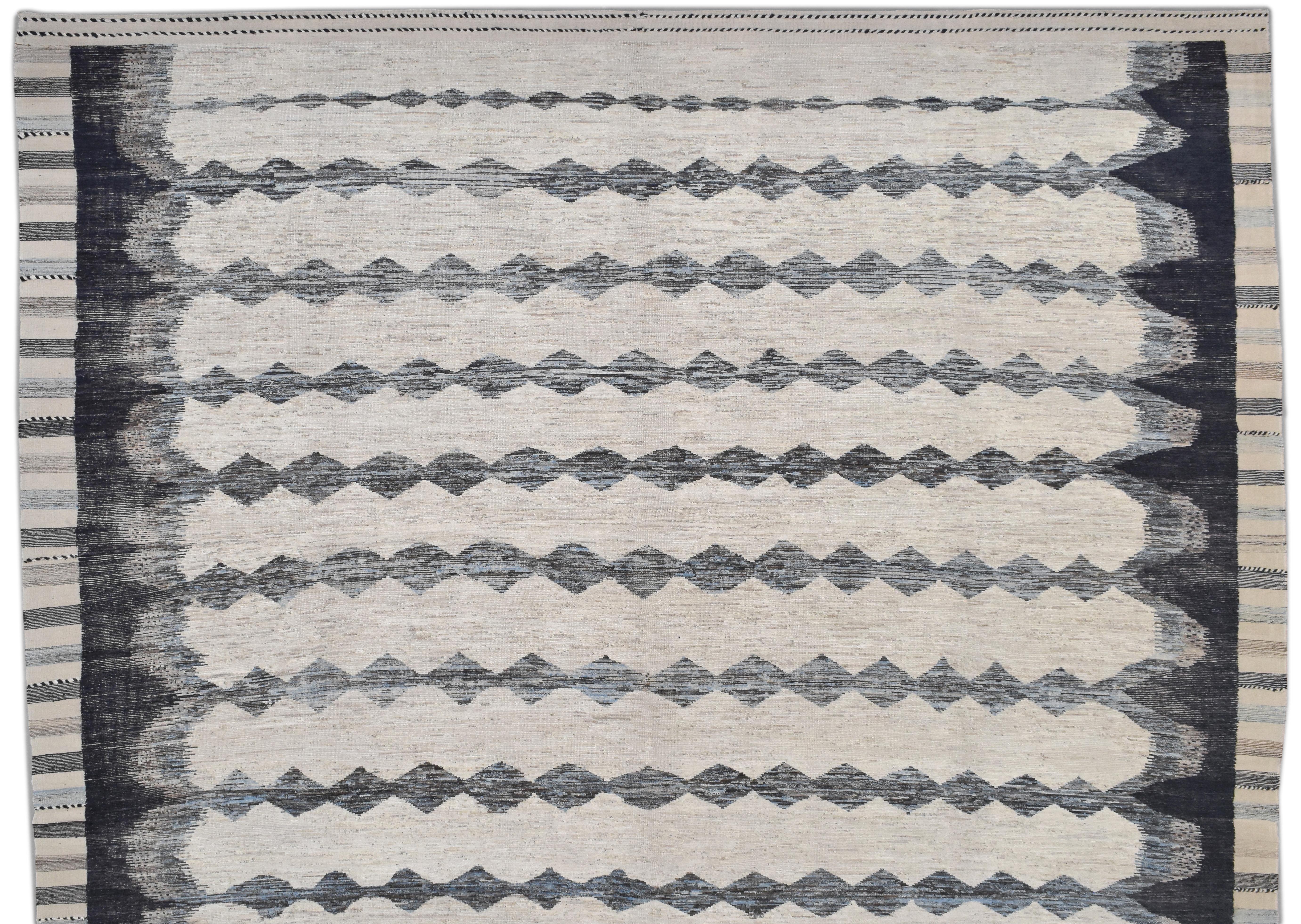 Tappeto moderno in lana marrone blu avorio annodato a mano 20'3''x26'2''