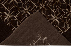 Modern Brown Deco Style Handmade Geometric Floral Wool Rug