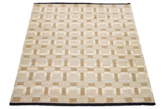 Moderner brauner Dhurrie-Wollteppich handgefertigt mit geometrischem Design