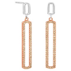 Modern Brown Diamond Rectangular Sterling Silver Rose Gold Earring