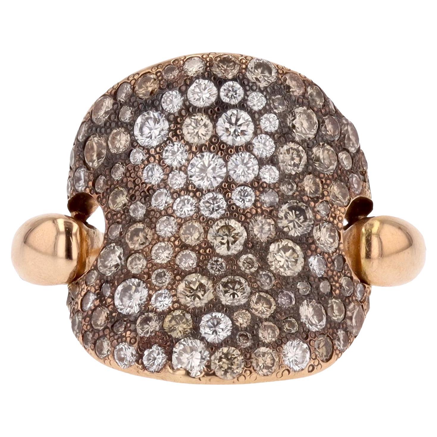 Modern Brown Diamonds 18 Karat Rose Gold Large Curved Pomellato Sabbia Ring en vente