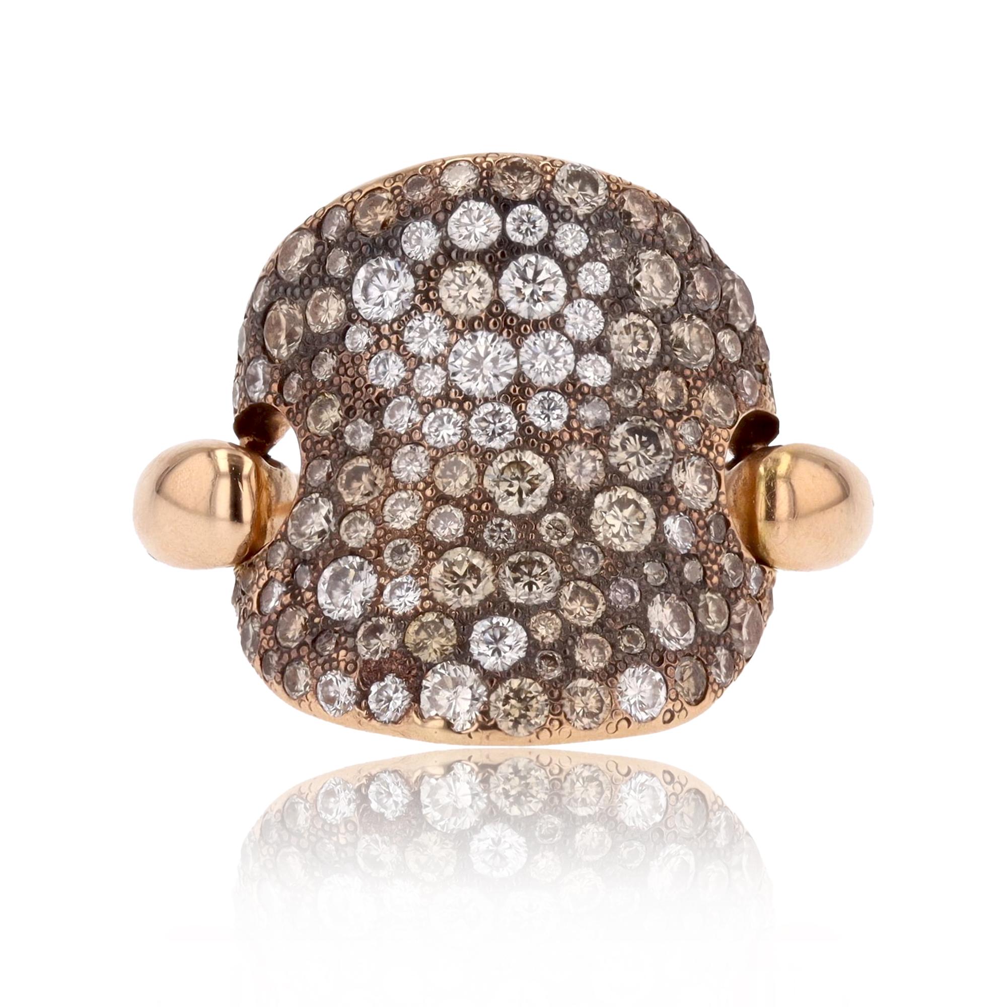 Modern Brown Diamonds 18 Karat Rose Gold Large Curved Pomellato Sabbia Ring