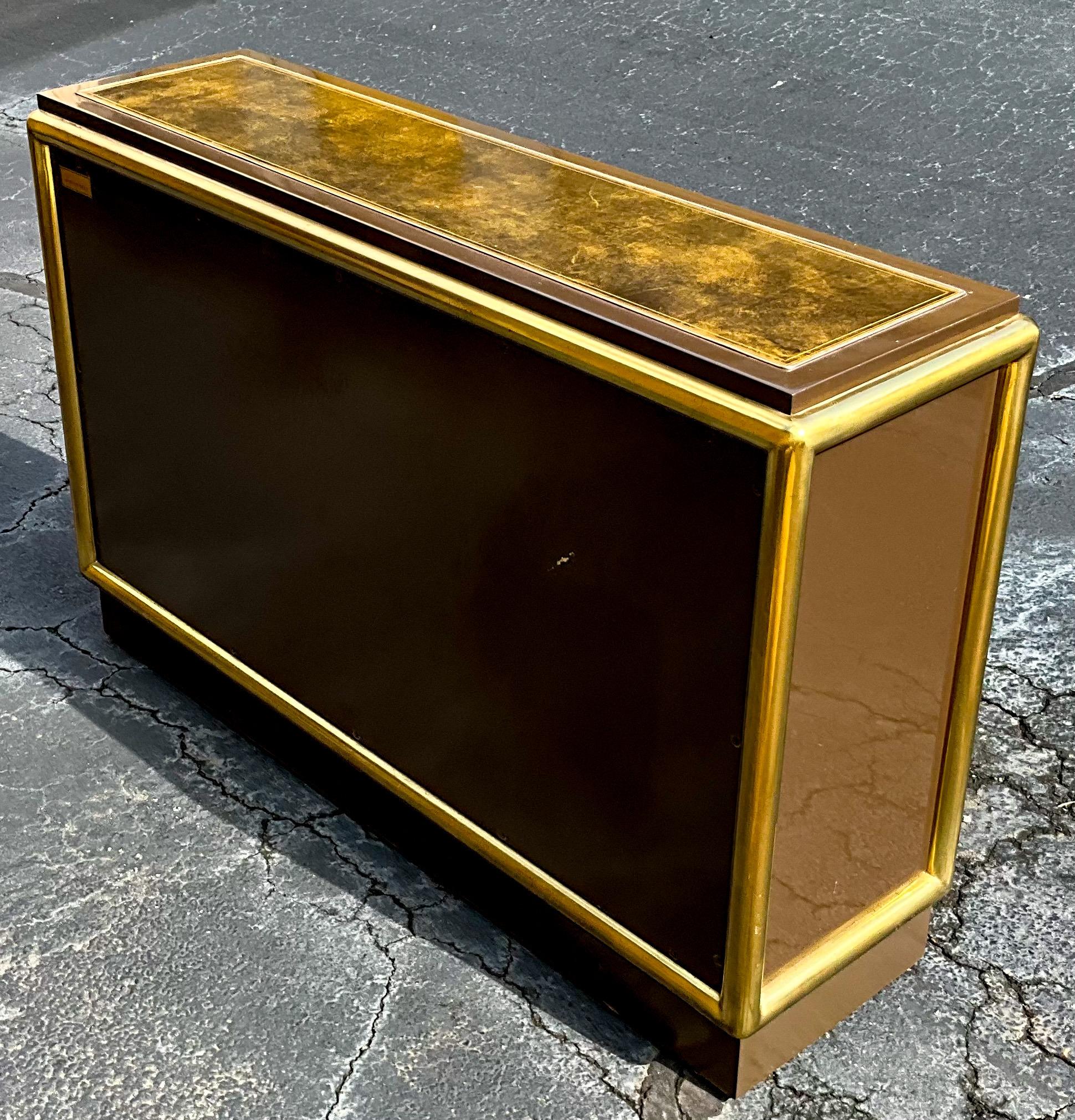 Modern Brown Lacquered Cabinet / Bar / Credenza / Console With Tubular Brass 1
