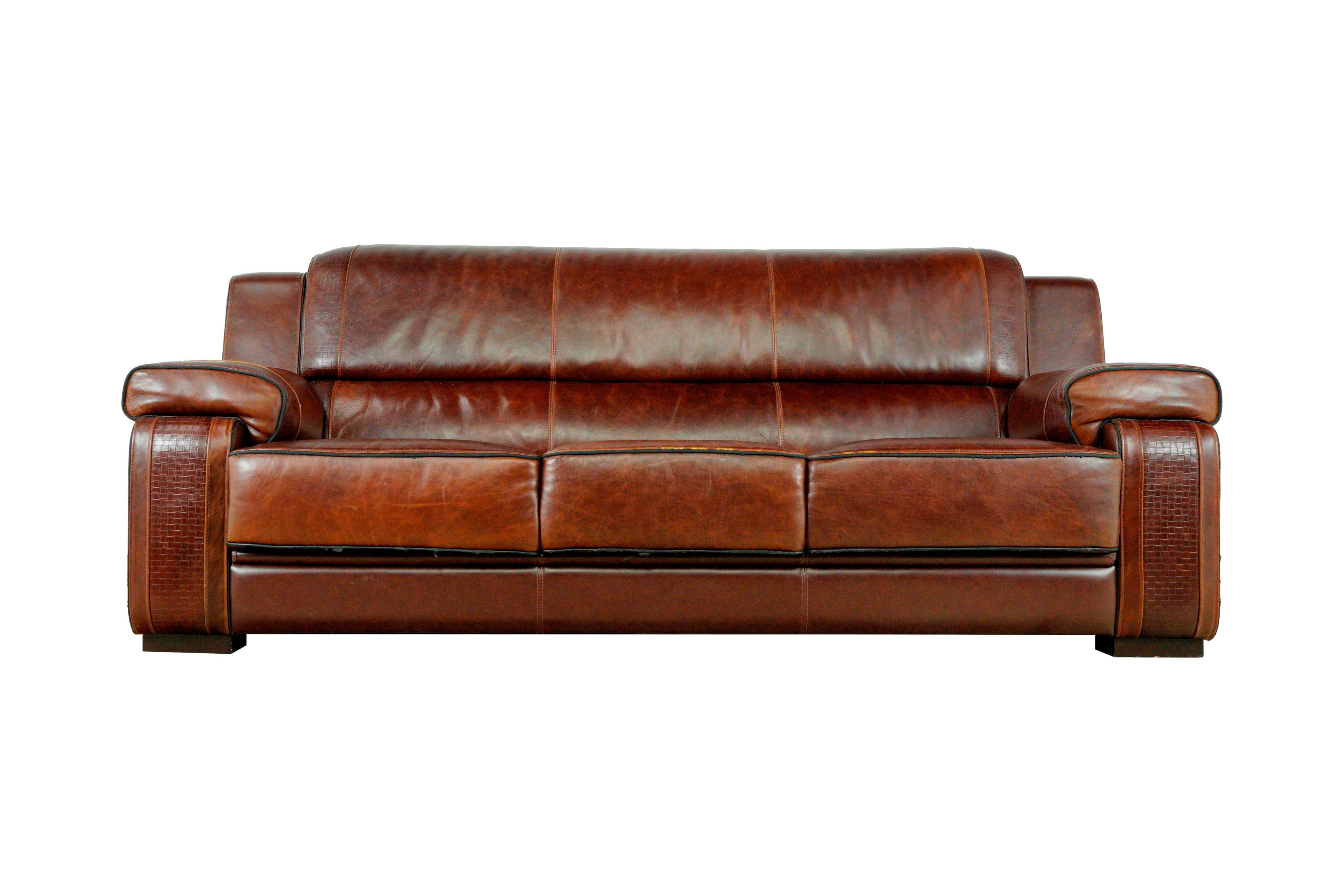 Modern Brown Leather Couch & Love Seat Set For Sale 8