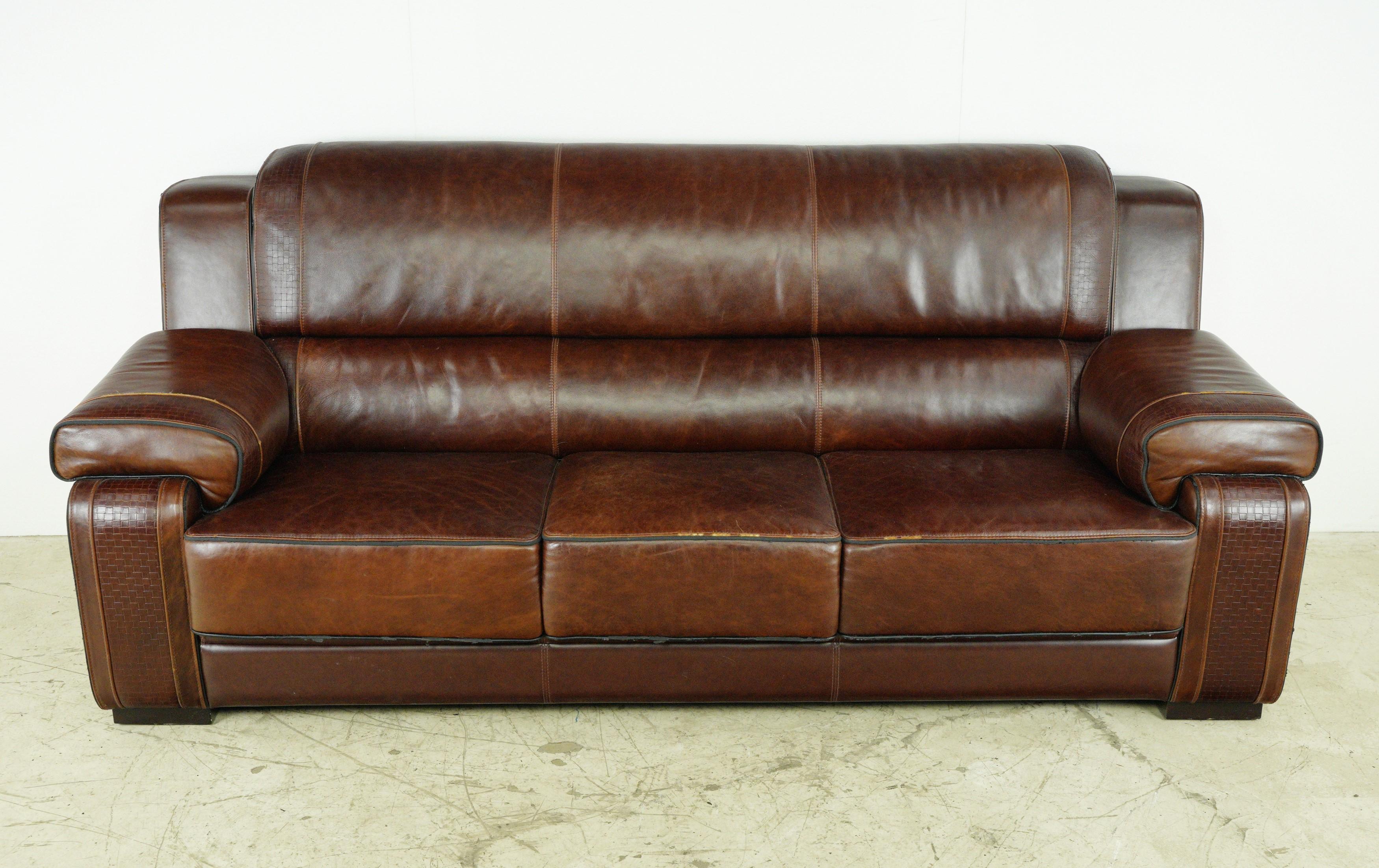 Modern Brown Leather Couch & Love Seat Set For Sale 10