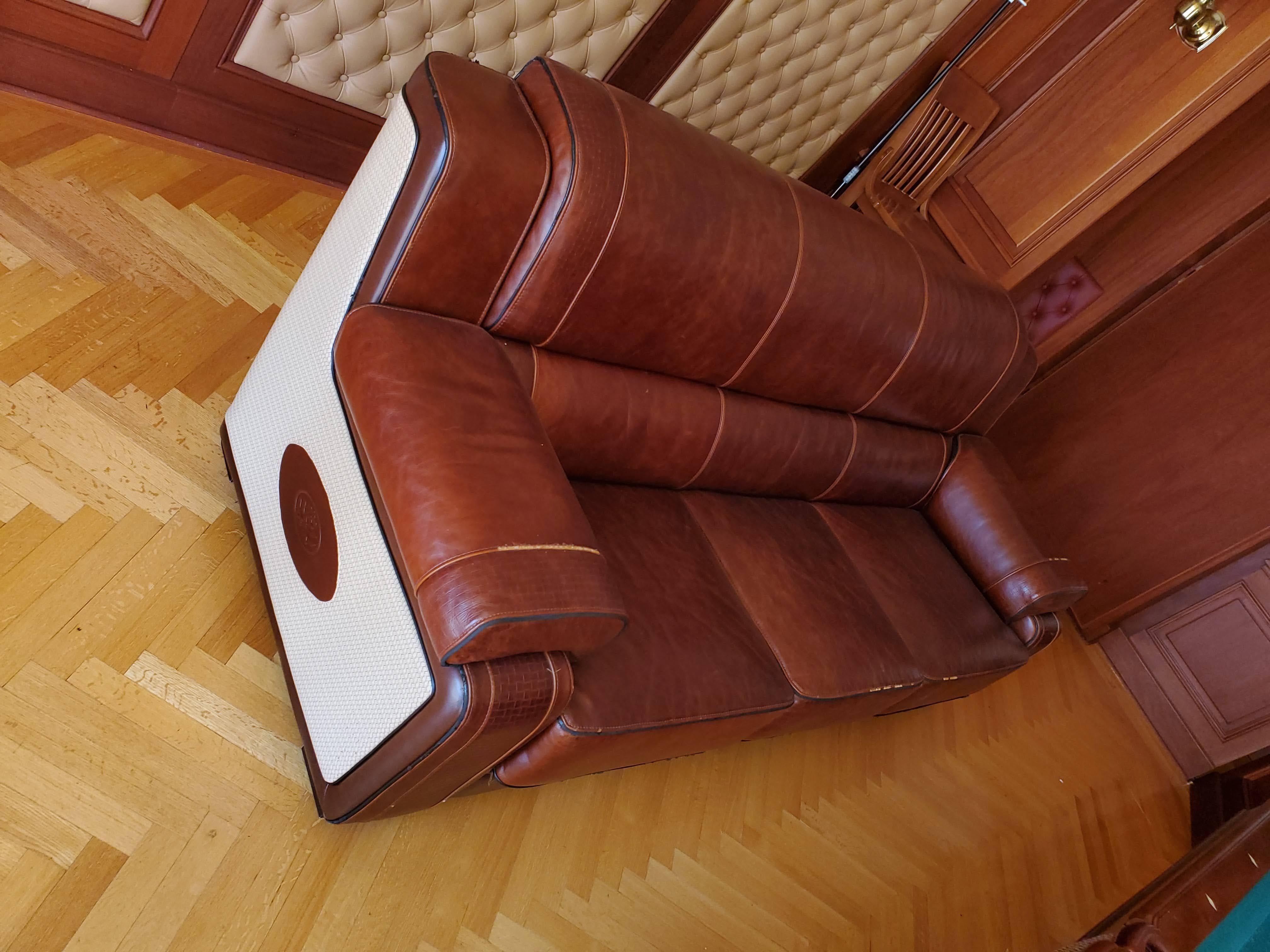 Modern Brown Leather Couch & Love Seat Set For Sale 13