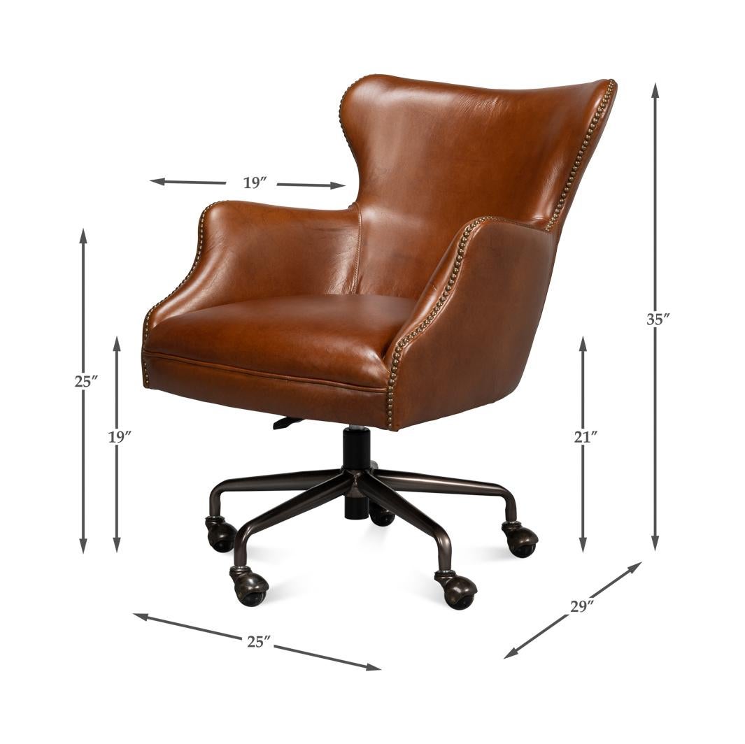 Modern Brown Leather Desk Chair For Sale 3